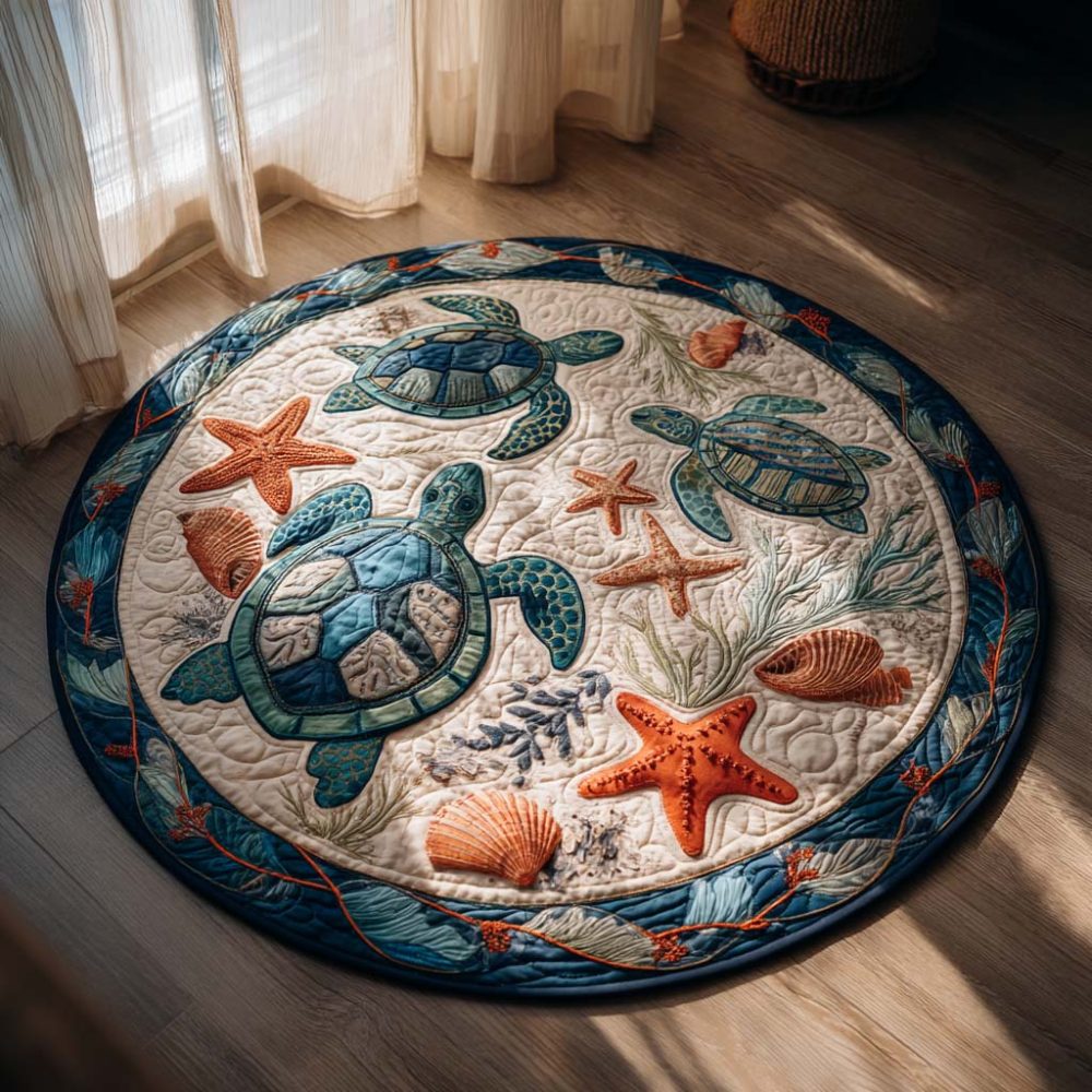 Coral Turtle Quilted Round Mat