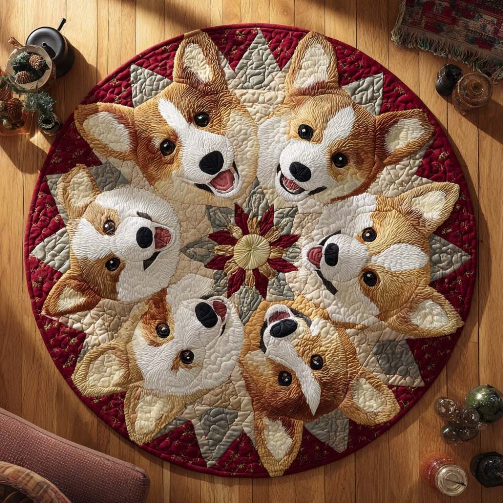 Corgi Christmas Bloom Quilted Round Mat