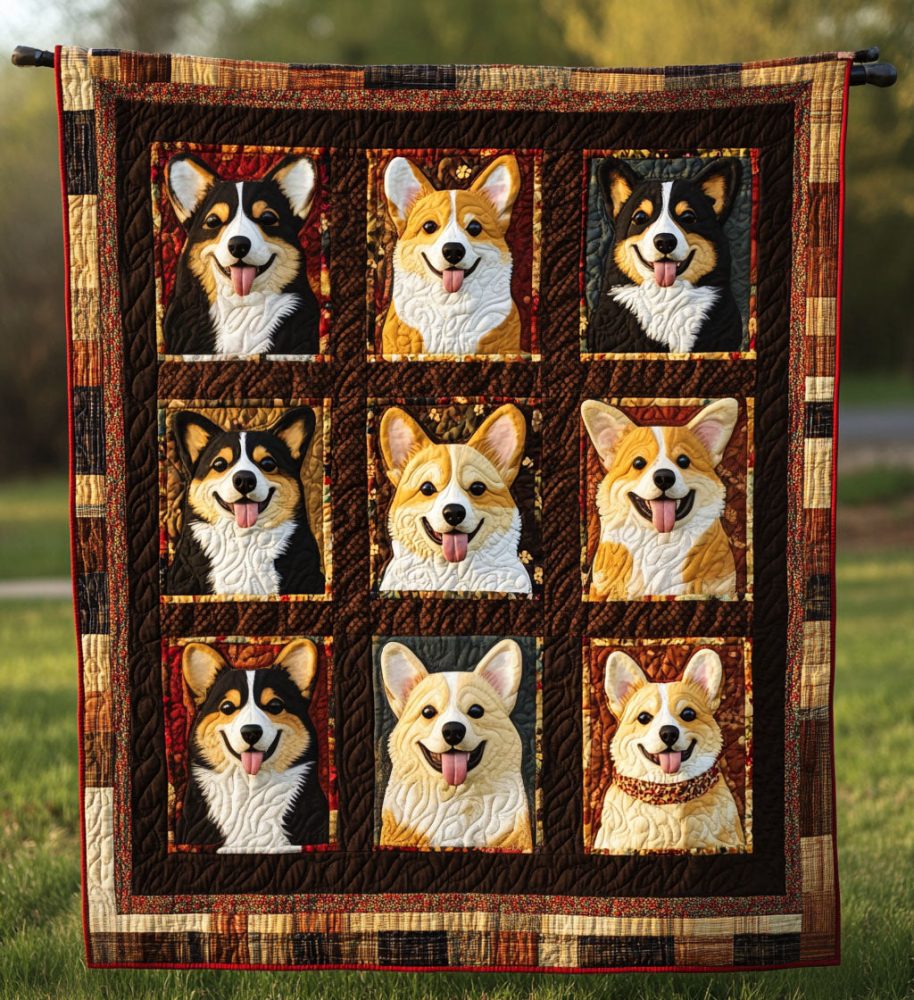 Corgi Playtime Quilted Blanket