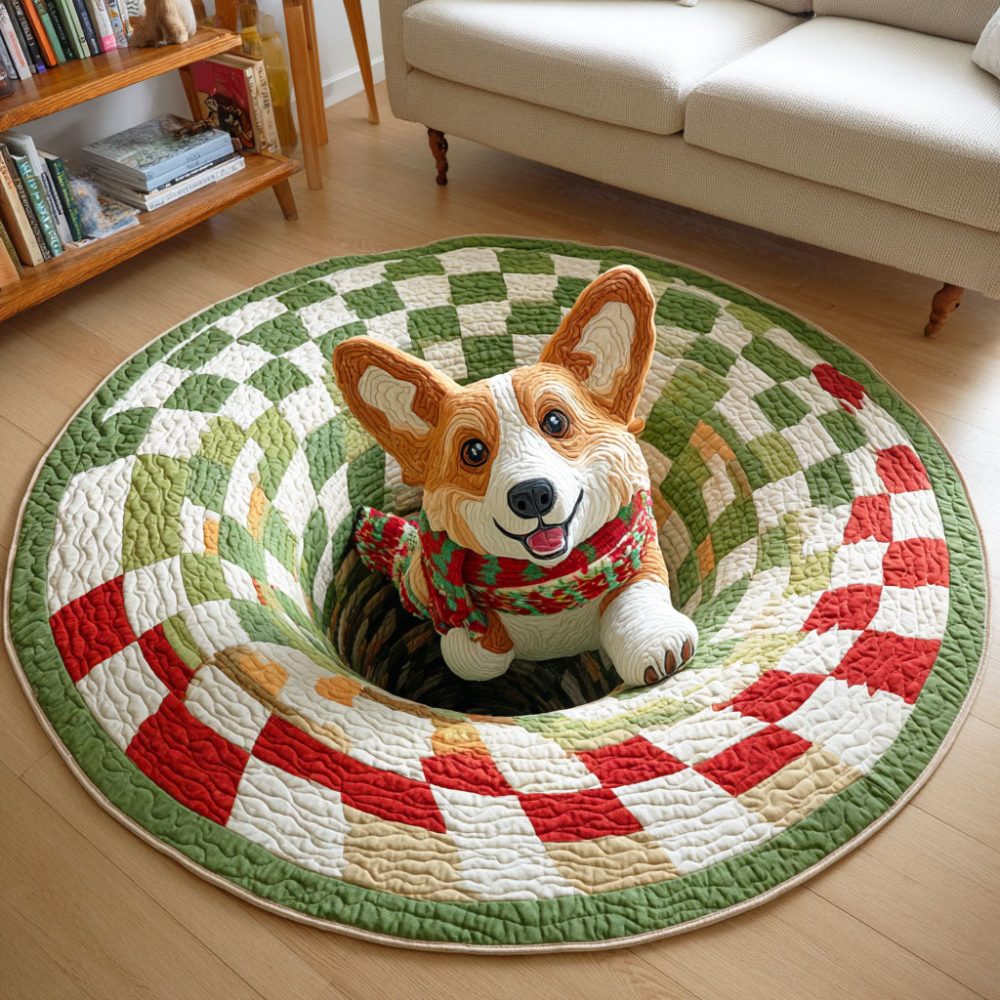 Corgi Sleigh Quilted Round Mat
