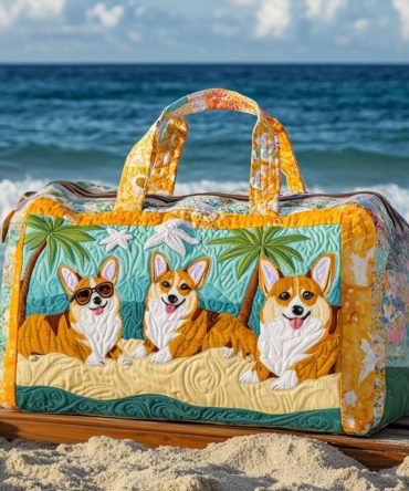 Corgi In The Beach Quilted Duffle Bag