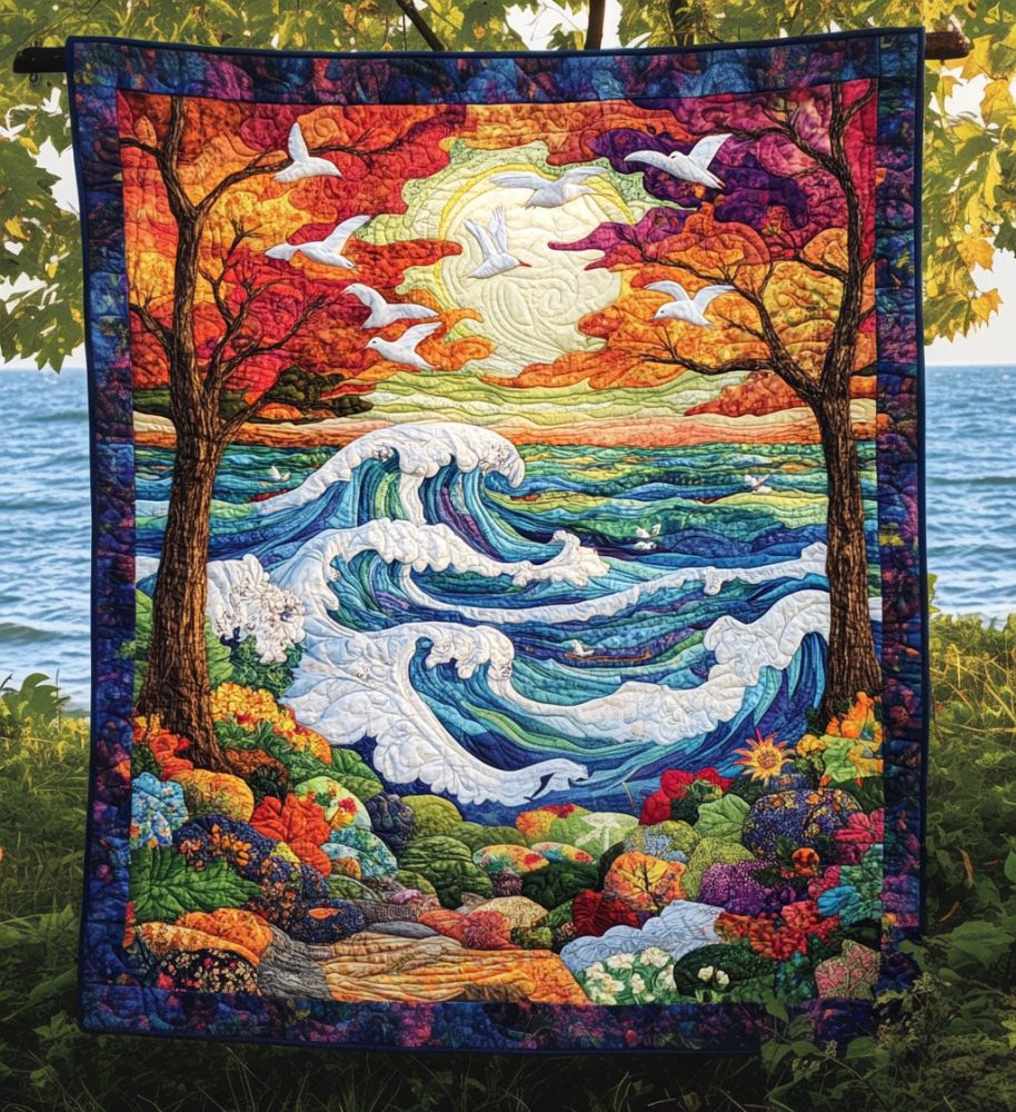 Cosmic Hippie Dreamscape Quilted Blanket