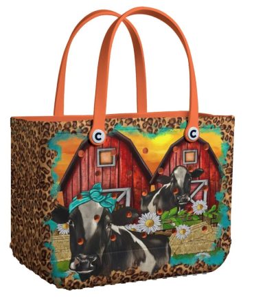 Bucket Tote Bag, Limited Edition Bogg Bag, Beach Bag Country Cow Friends