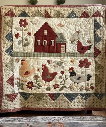 Country Garden Chicken Quilted Blanket