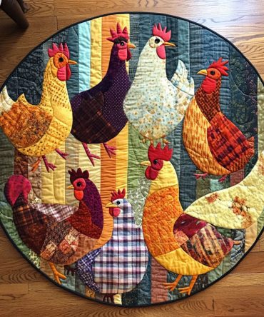 Country Chickens Quilted Round Mat