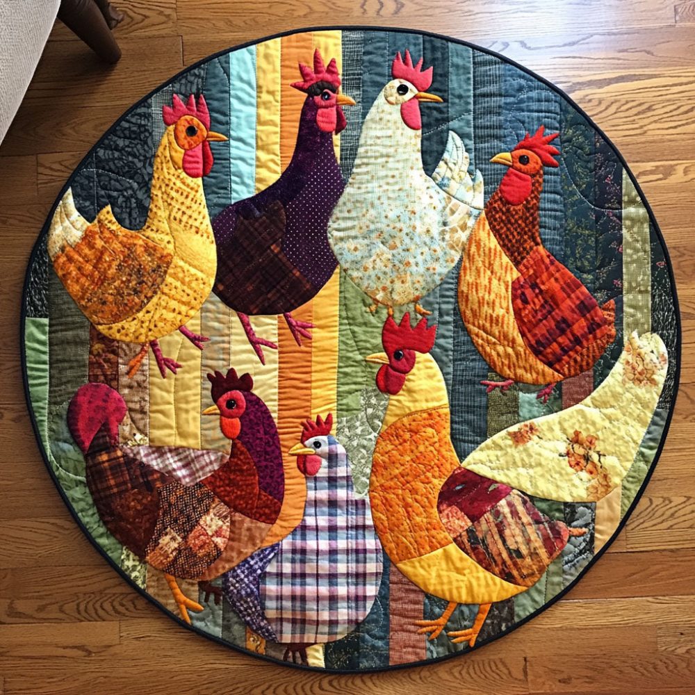Country Chickens Quilted Round Mat