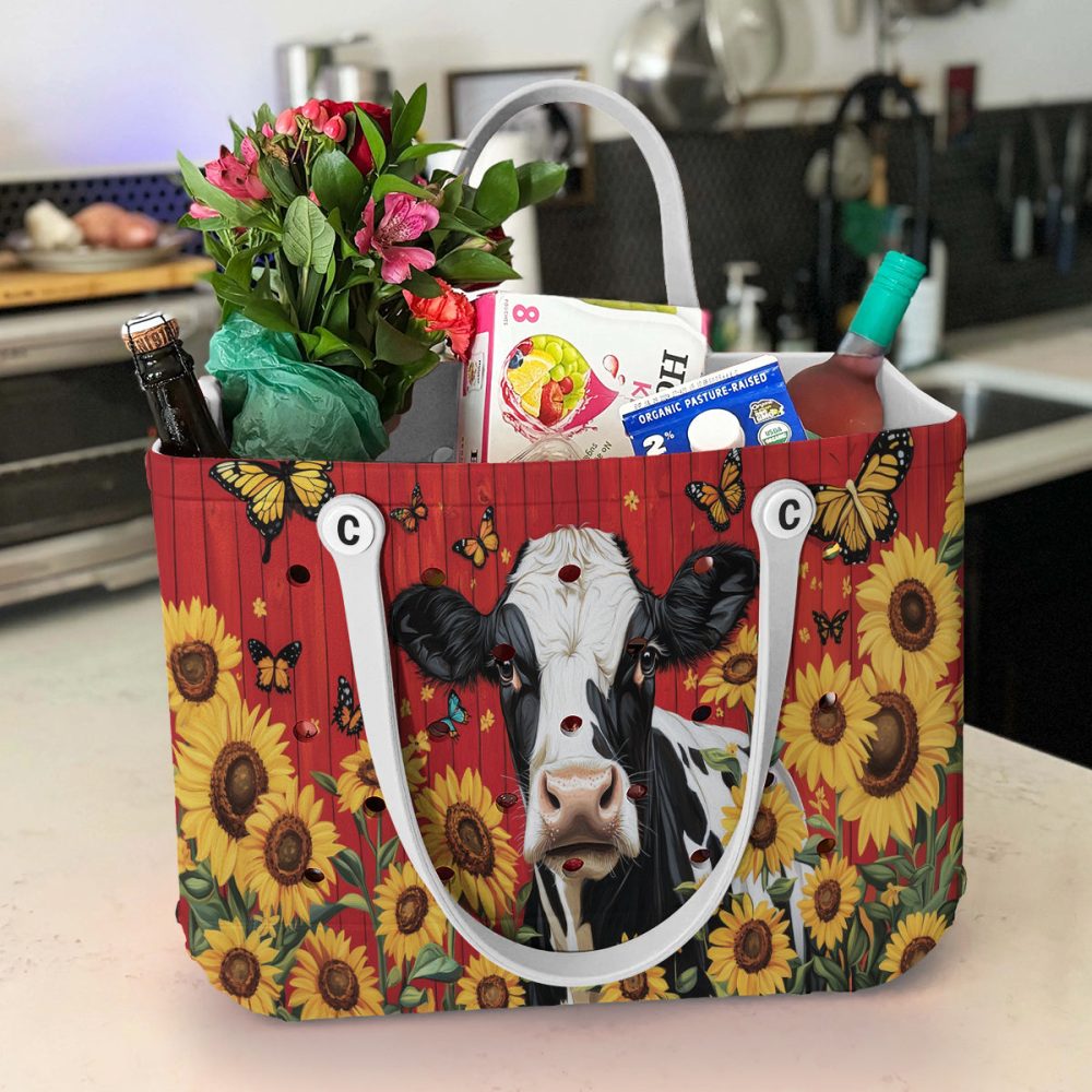 Chic Cow & Sunflower Tote Bag With Butterflies - Perfect For Shopping & Beach Days! - Image 5