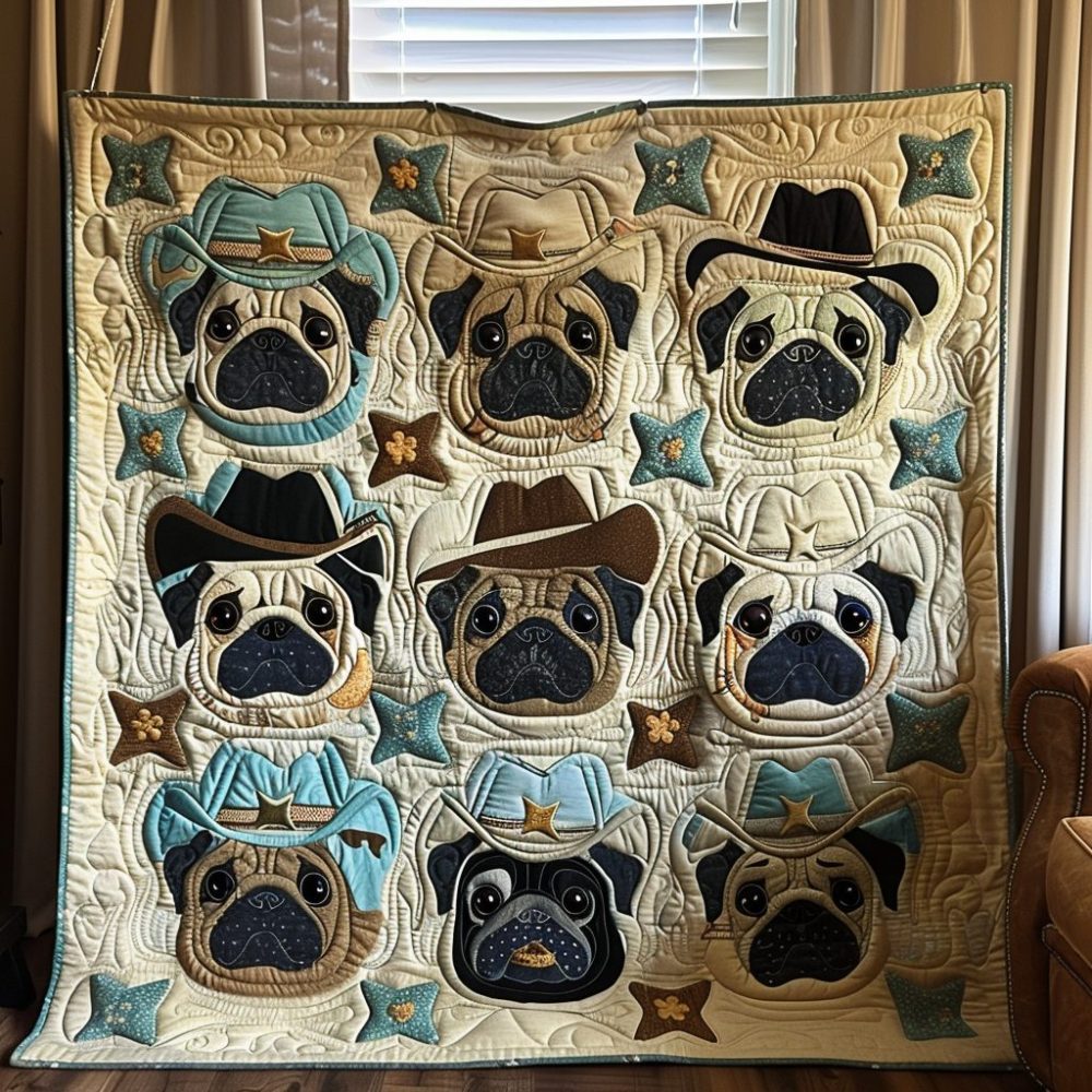 Cowboy Pug Quilted Blanket