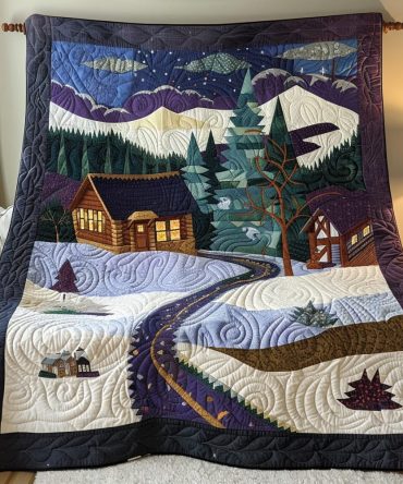 Cozy Cabin Christmas Quilted Blanket