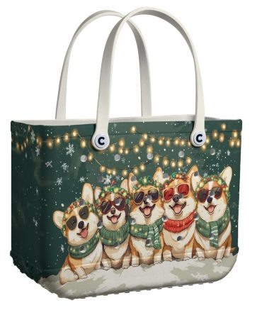 Festive Corgi Tote Bag - Christmas Lights & Sunglasses Design – Perfect Holiday Gift!