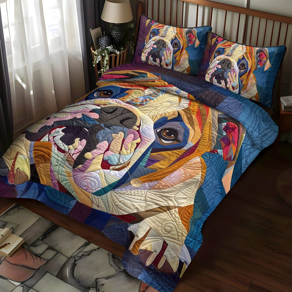 Cozy Bulldog 3-Piece Quilted Bedding Set