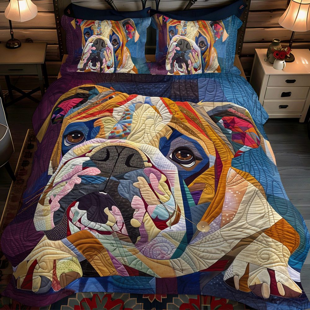 Cozy Bulldog 3-Piece Quilted Bedding Set - Image 2