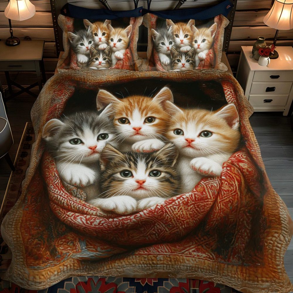 Cozy Cat 3-Piece Quilted Bedding Set