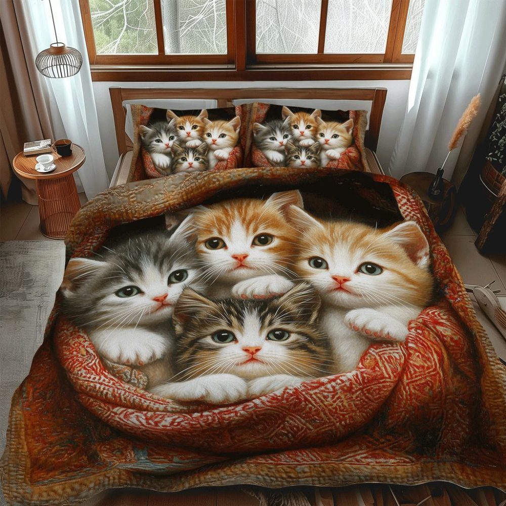 Cozy Cat 3-Piece Quilted Bedding Set - Image 2