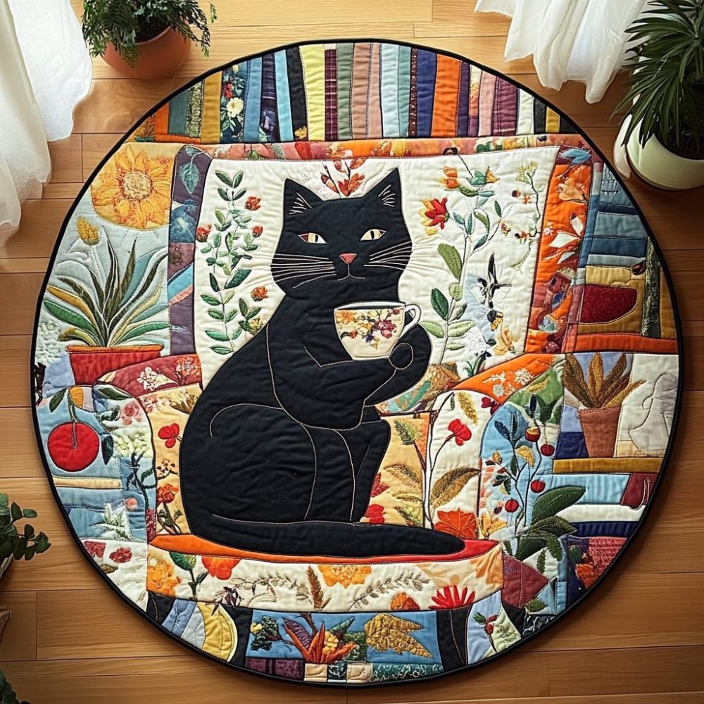 Cozy Cat Corner Quilted Round Mat