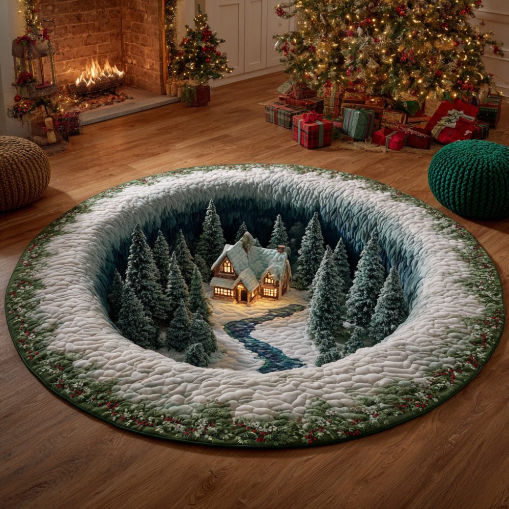 Cozy Christmas Village Quilted Round Mat