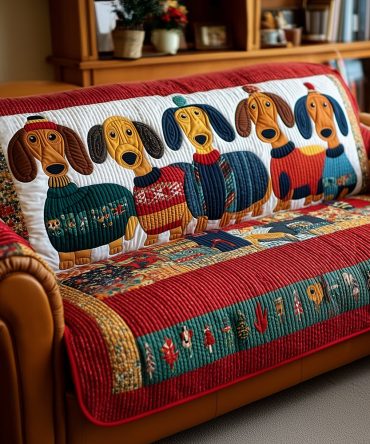 Cozy Dachshund Crew Quilted Sofa Cover