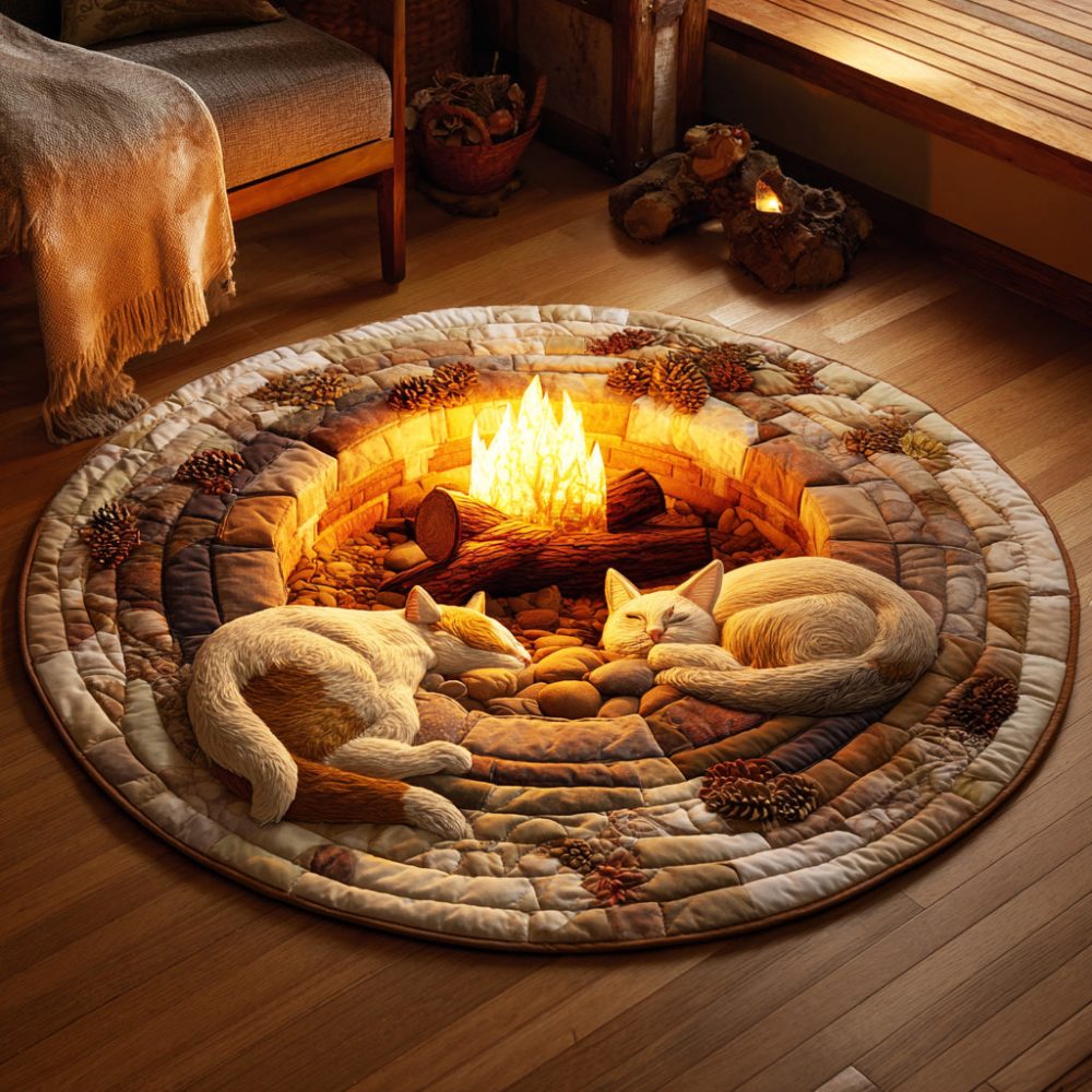 Cozy Fire Evening Quilted Round Mat