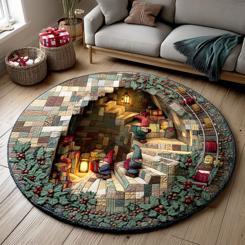 Cozy Gnome Night Quilted Round Mat