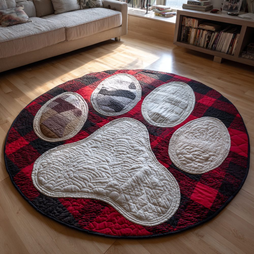 Cozy Paw Print Quilted Round Mat