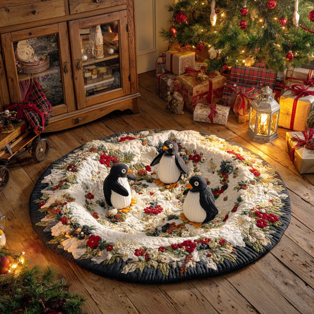 Cozy Penguin Trail Quilted Round Mat