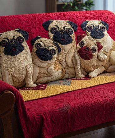 Cozy Pug Gathering Quilted Sofa Cover