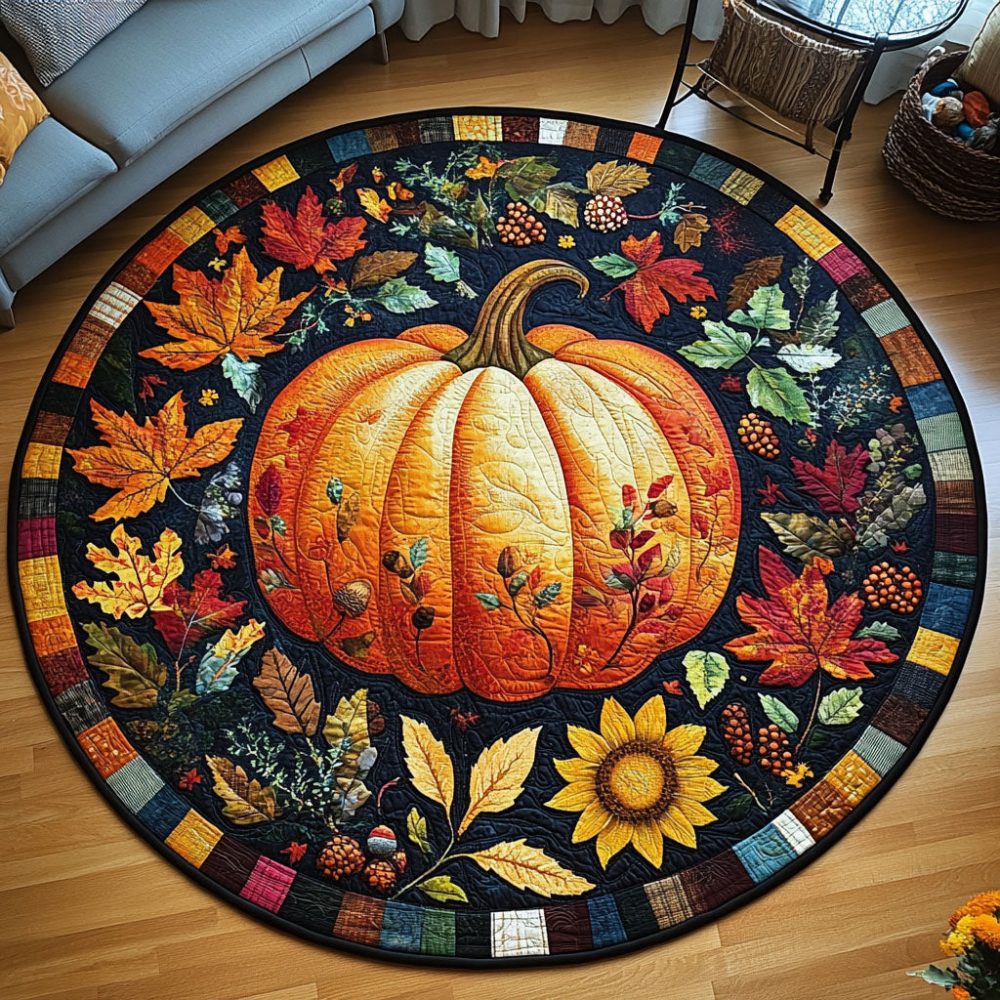 Cozy Pumpkin Escape Quilted Round Mat