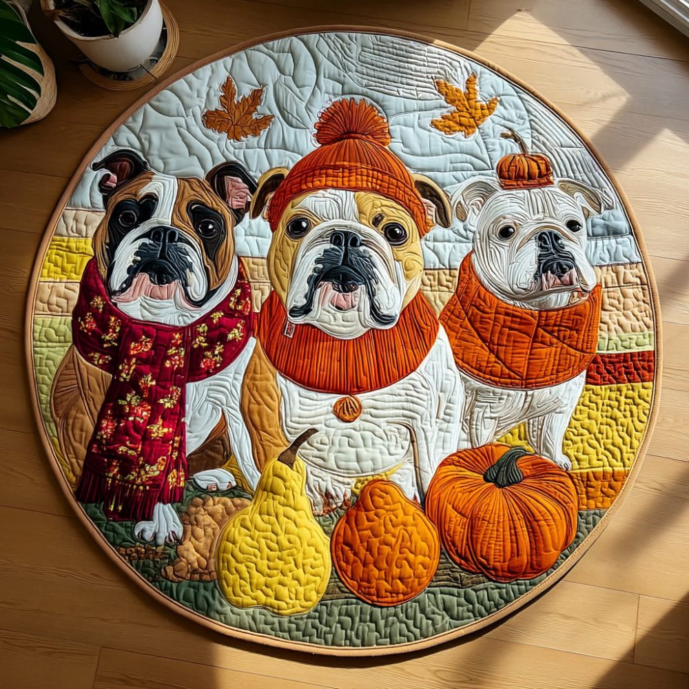 Cozy Trio Bulldog Quilted Round Mat