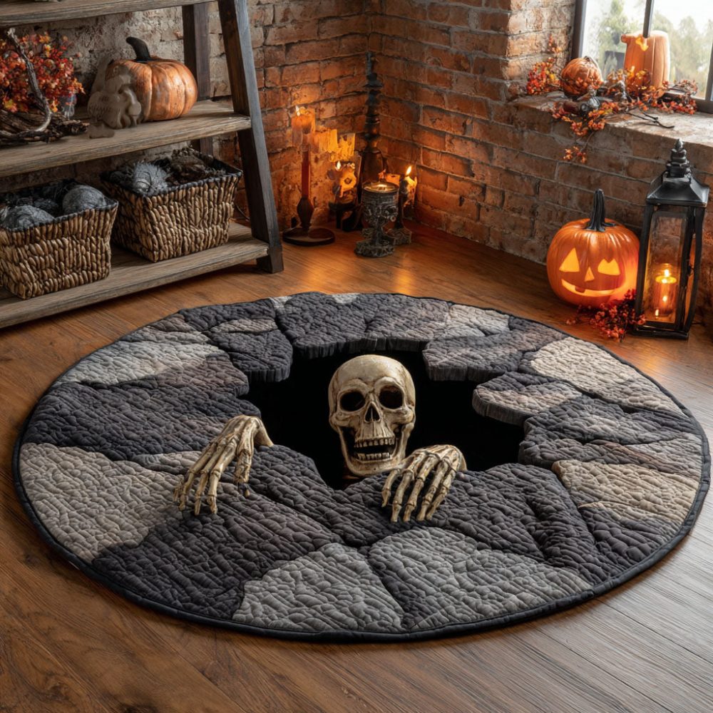 Crawling Skull Quilted Round Mat