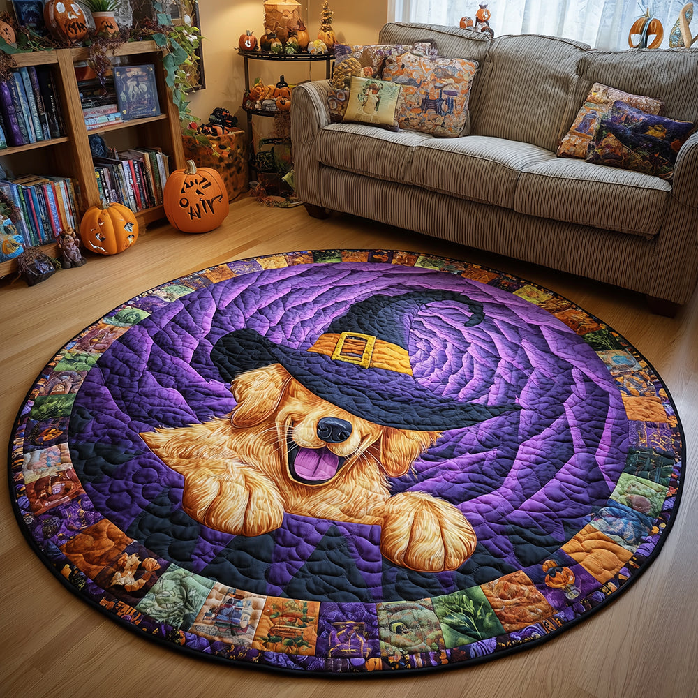 Creepy Golden Retriever Quilted Round Mat