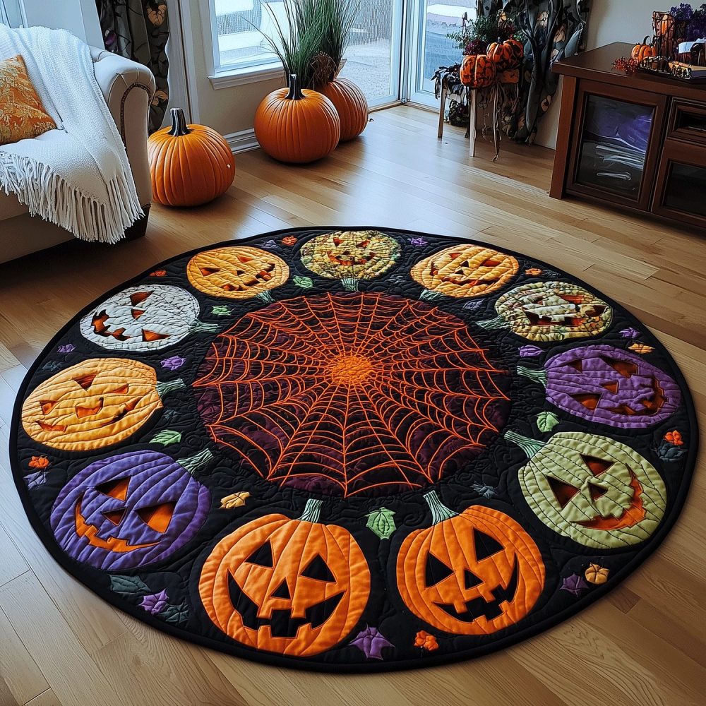 Creepy Pumpkin Quilted Round Mat