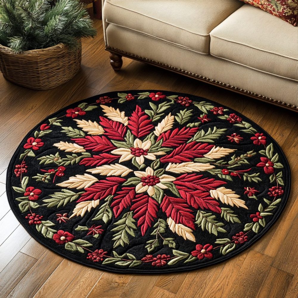 Crimson Bloom Quilted Round Mat