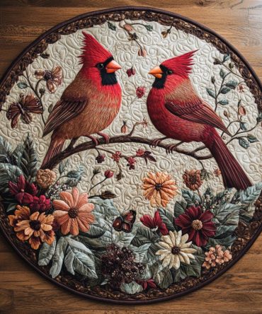 Crimson Cardinal Quilted Round Mat