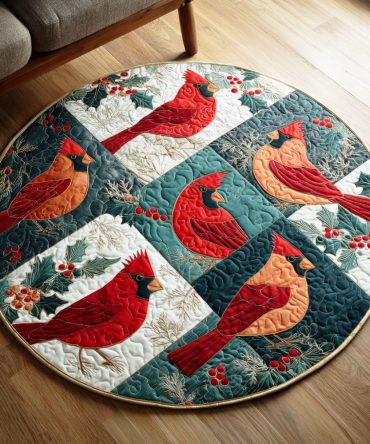 Crimson Cardinal Quilted Round Mat