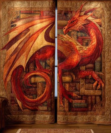 Crimson Flame Guardians Quilted Curtains