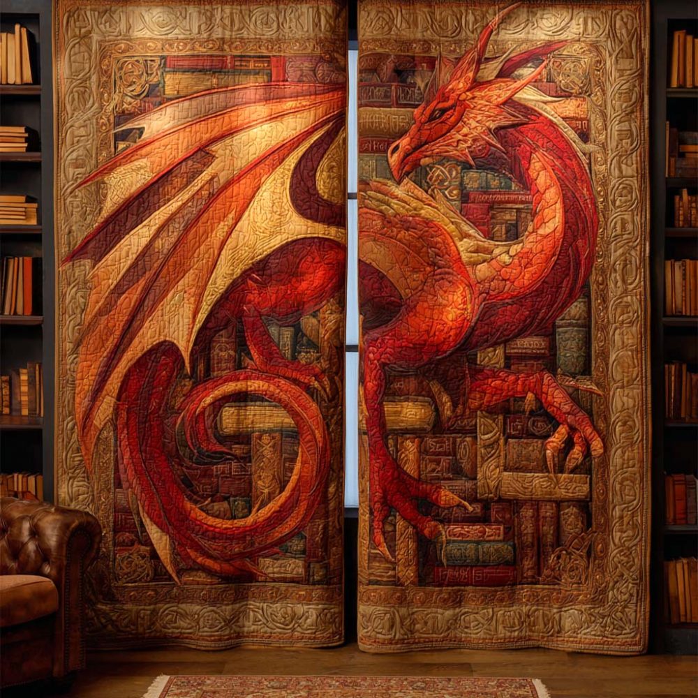 Crimson Flame Guardians Quilted Curtains