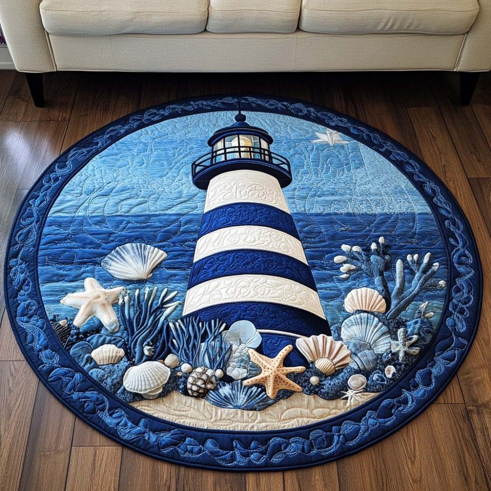 Crimson Lighthouse Quilted Round Mat