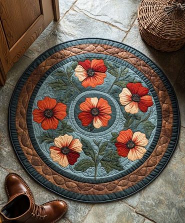 Crimson Poppy Glow Quilted Round Mat