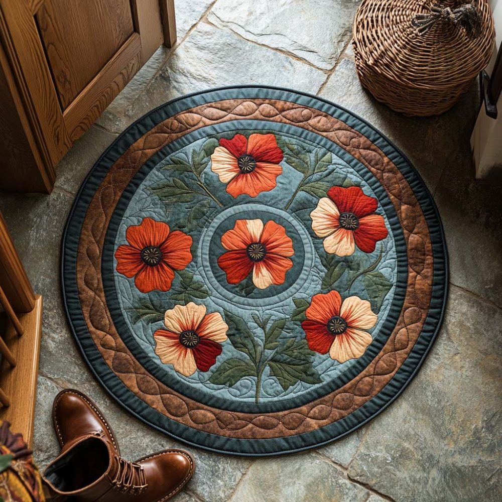Crimson Poppy Glow Quilted Round Mat