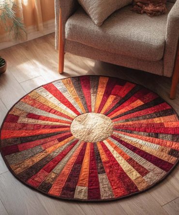 Crimson Sunflare Quilted Round Mat