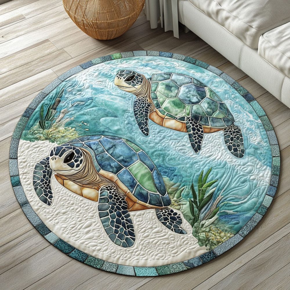 Crystal Lagoon Turtles Quilted Round Mat