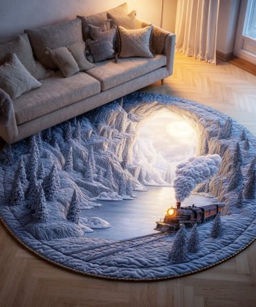 Crystal Snow Station Quilted Round Mat