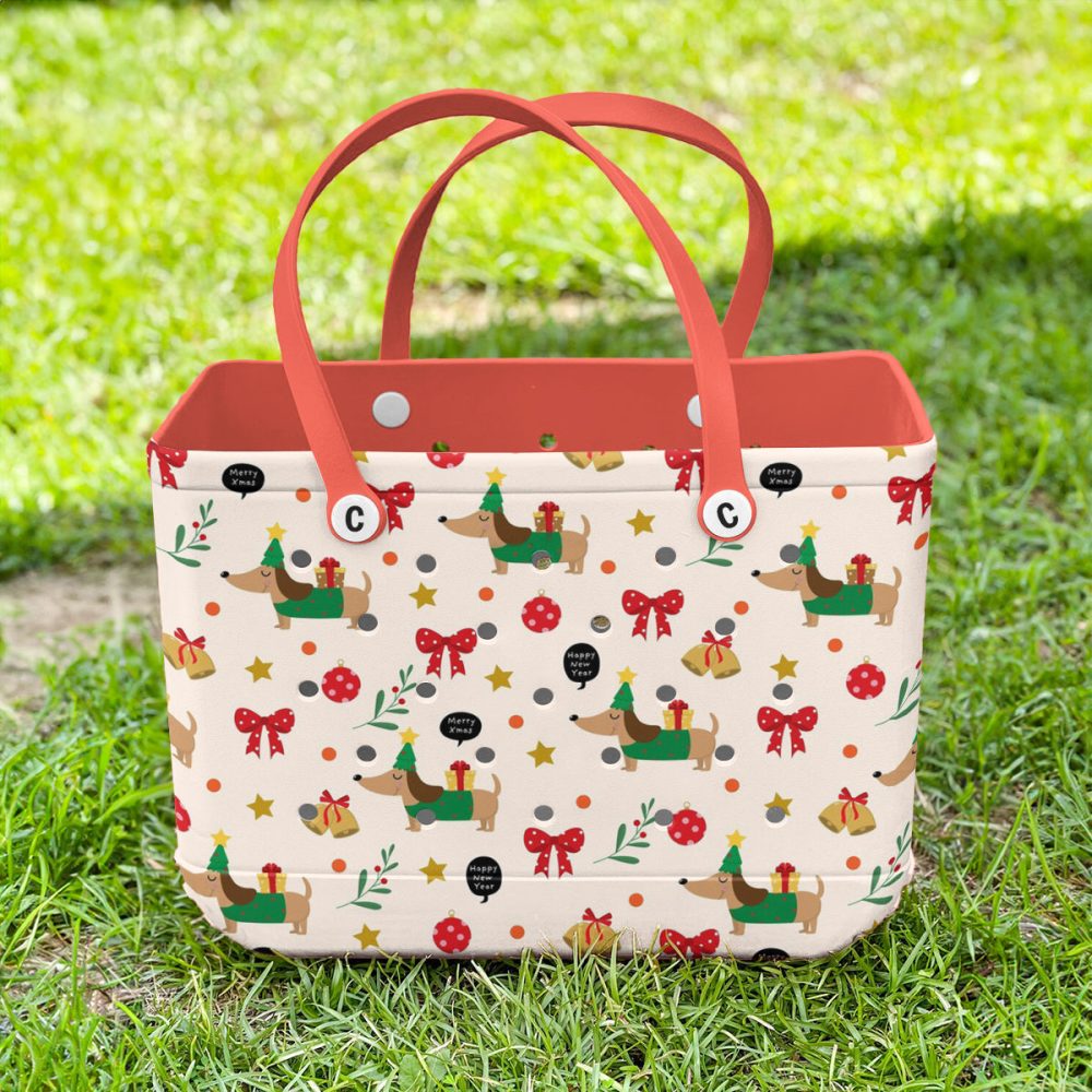 Bucket Tote Bag, Limited Edition Bogg Bag, Beach Bag Dachshund Christmas - Image 4