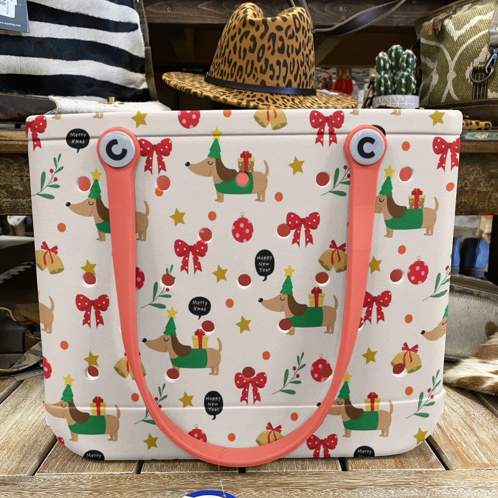 Bucket Tote Bag, Limited Edition Bogg Bag, Beach Bag Dachshund Christmas - Image 7