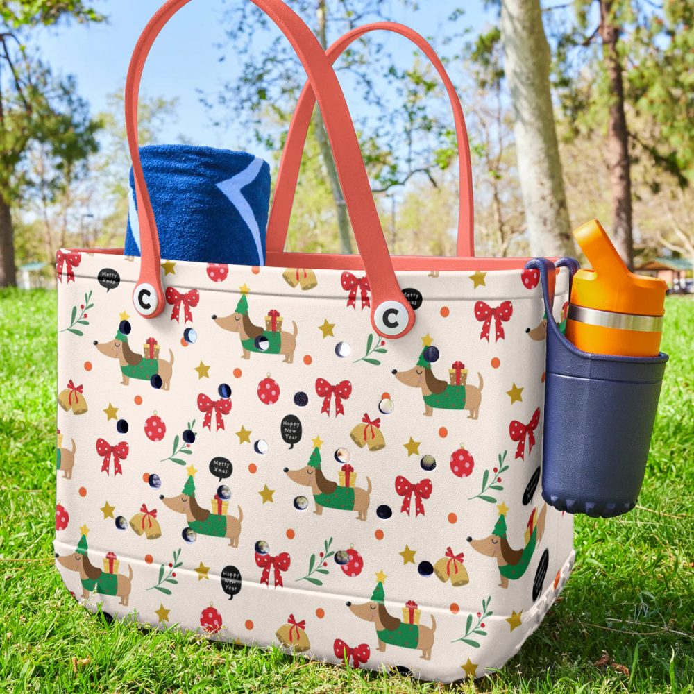 Bucket Tote Bag, Limited Edition Bogg Bag, Beach Bag Dachshund Christmas - Image 3
