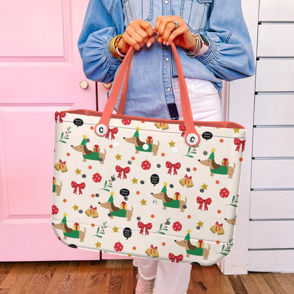Bucket Tote Bag, Limited Edition Bogg Bag, Beach Bag Dachshund Christmas - Image 6