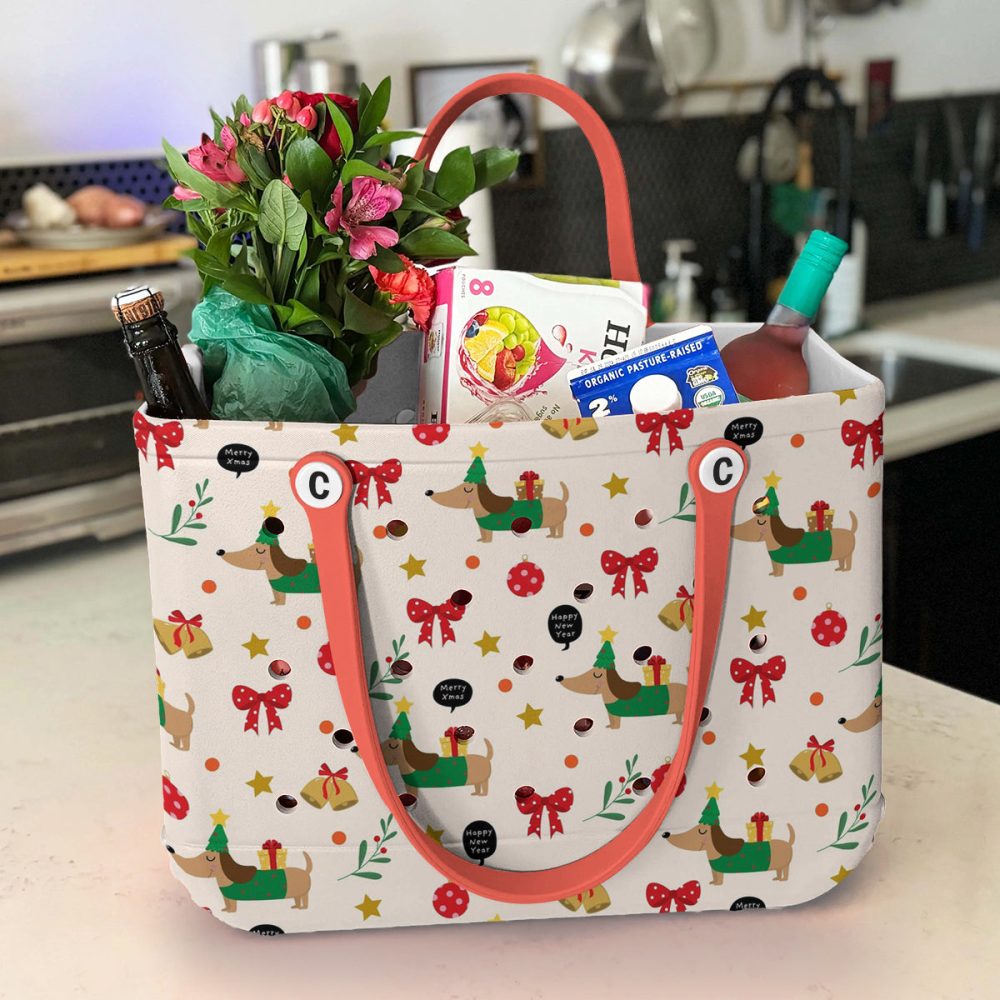 Bucket Tote Bag, Limited Edition Bogg Bag, Beach Bag Dachshund Christmas - Image 5