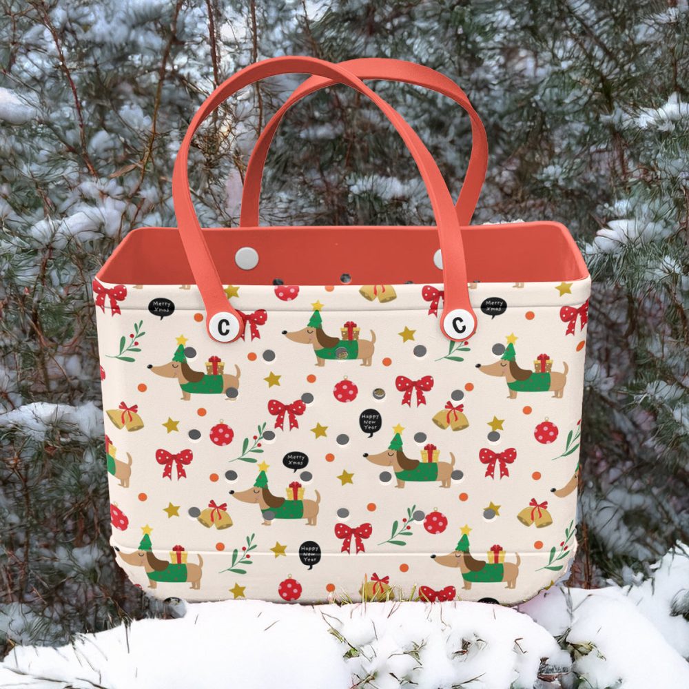 Bucket Tote Bag, Limited Edition Bogg Bag, Beach Bag Dachshund Christmas - Image 2