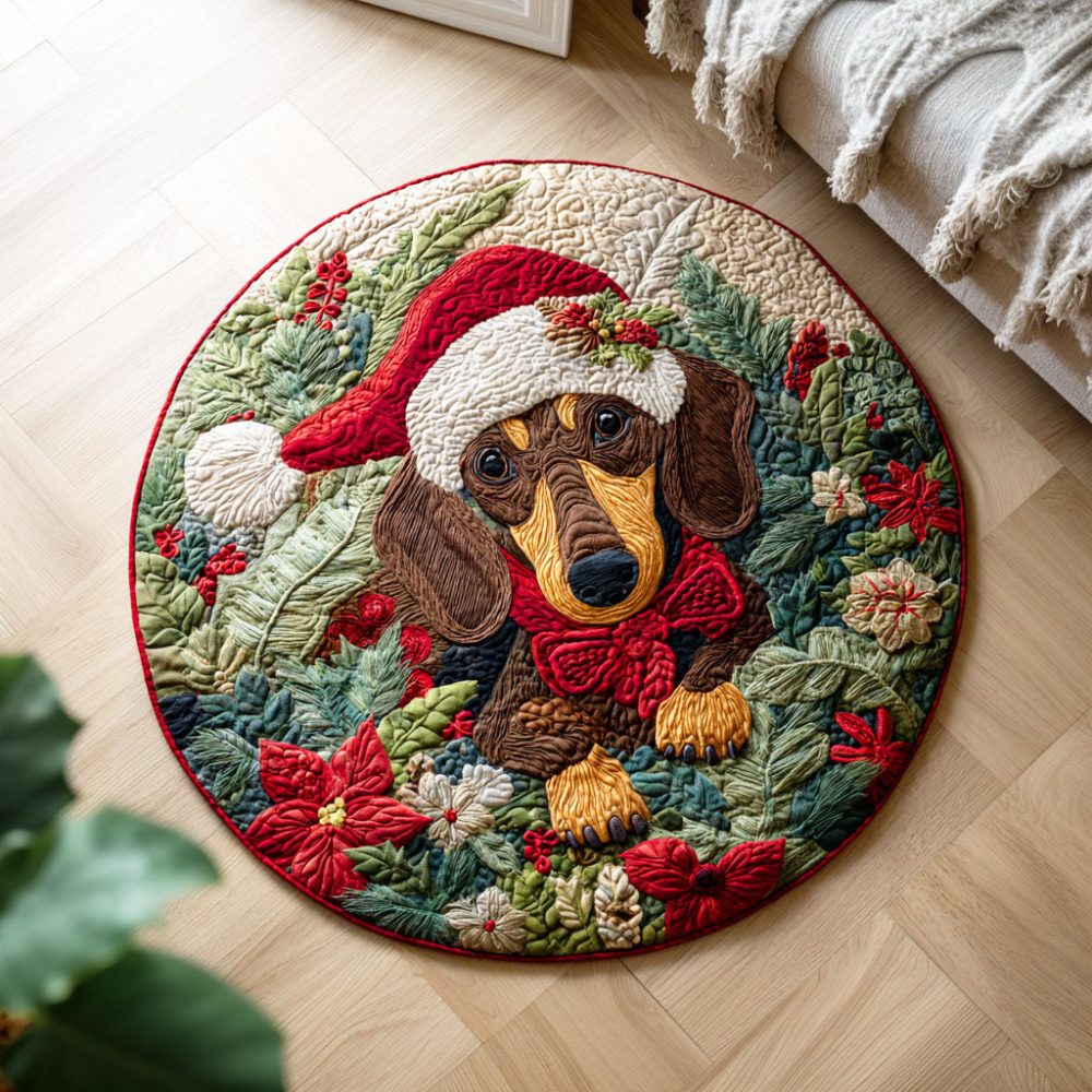 Dachshund Bells Quilted Round Mat