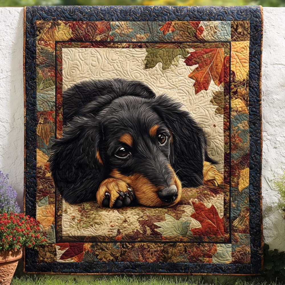 Dachshund Fall Parade Quilted Blanket